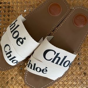 Chloé Woody Slides white linen